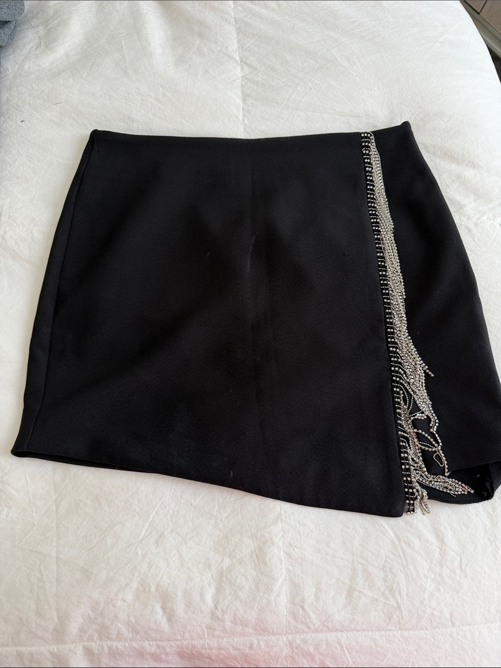 Zara Black Mini Skirt with Silver Beaded Fringe Trim